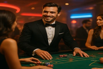 স্বর্ণালী কয়েন ও রুলেটের গতিময় ক্যাসিনো দৃশ্য